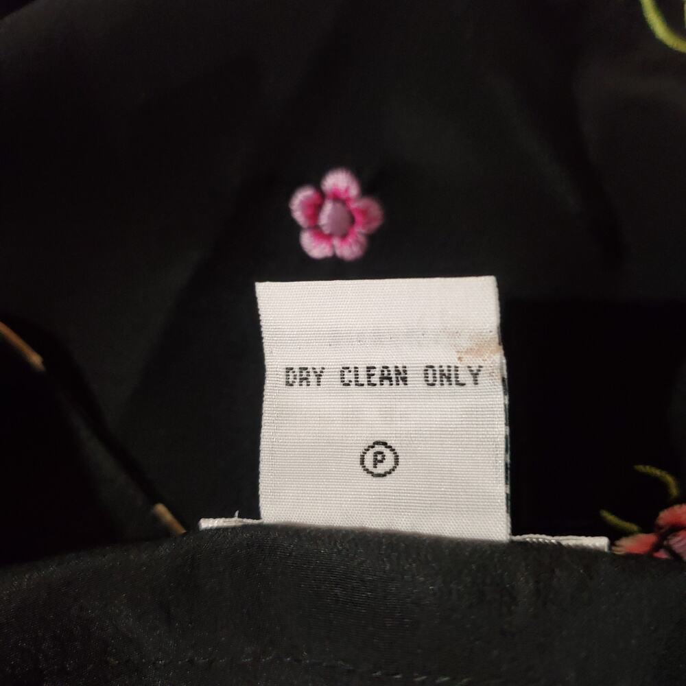 Vtg 90s Yi Lin Silk Embroidered Floral Asian 3/4 Sleeve Kimono Womens S Black - Picture 9 of 11
